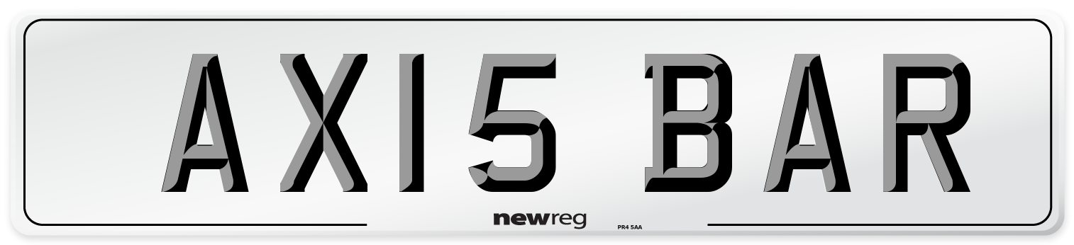 AX15 BAR Number Plate from New Reg